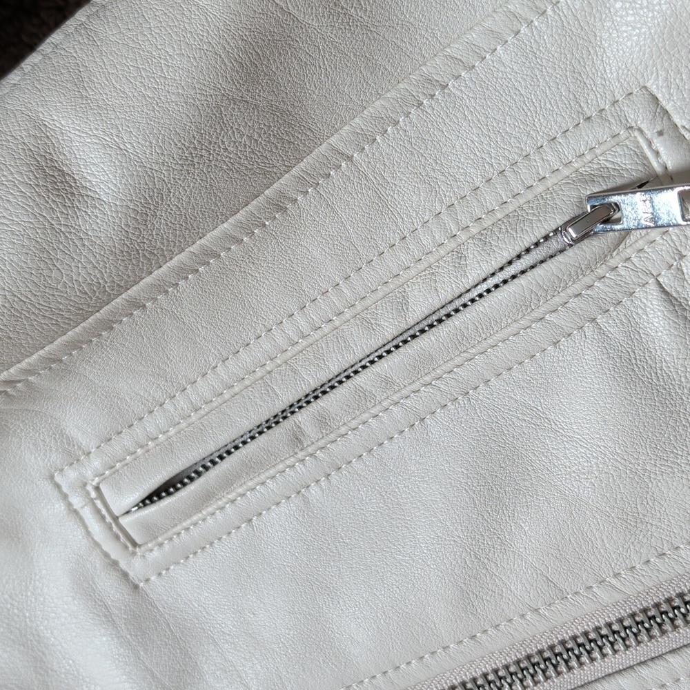 ABERCROMBIE & FITCH Women's L Jacket Cream White Vegan Leather Moto Biker - Picture 5 of 11